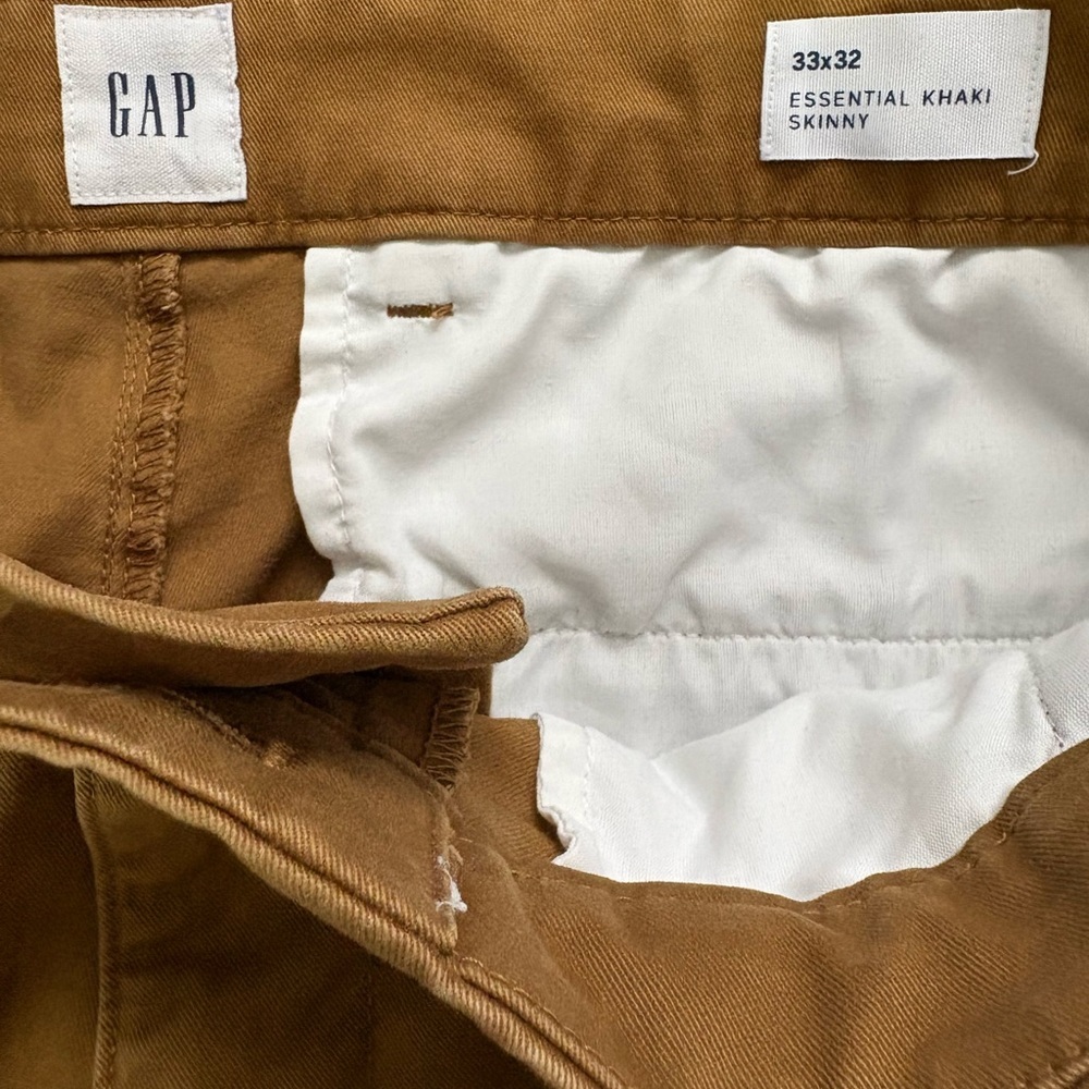 EUC Gap Essential Khaki Skinny‎ Fit Palomino Brown Chino Pants Men’s Size 33X32 - Picture 4 of 10